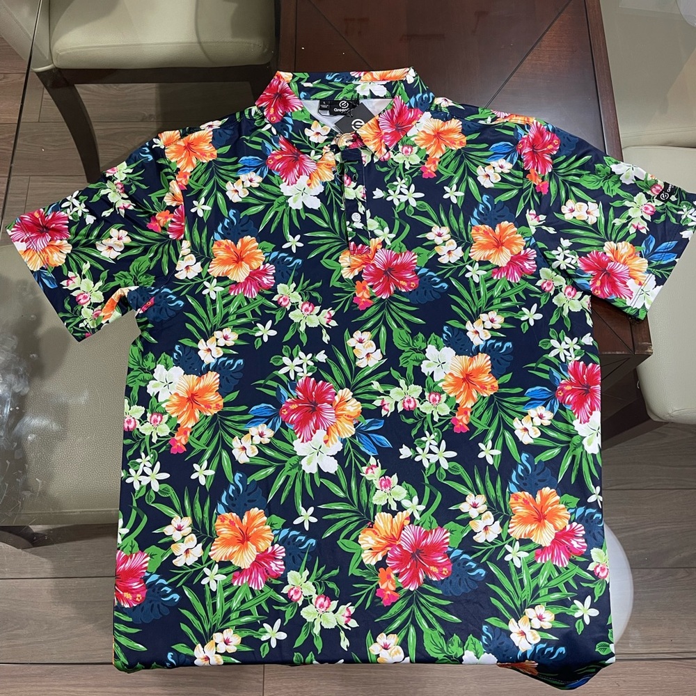 Greenside mens size large golf polo athletic stretch material Hawaiian vibes!